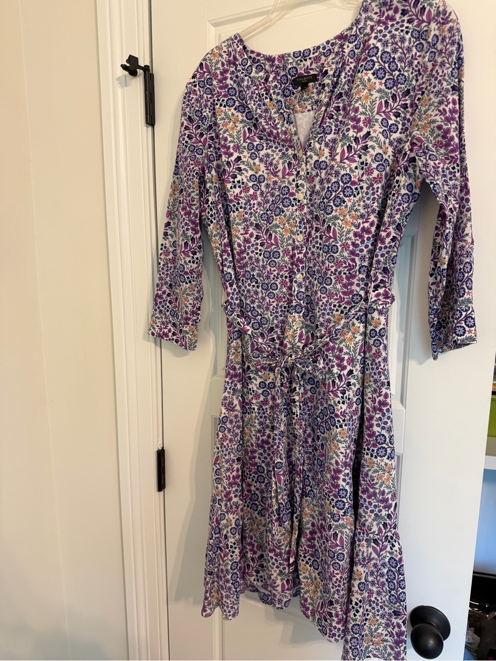 Talbots Petite Floral Button-Front Dress in Purple and White